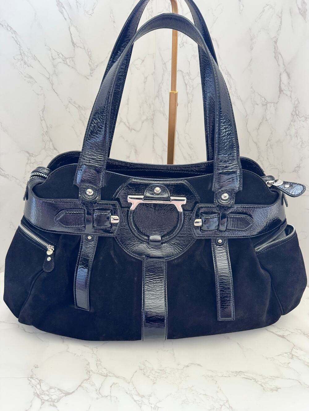 Salvatore Ferragamo Vintage Tote in Black Suede